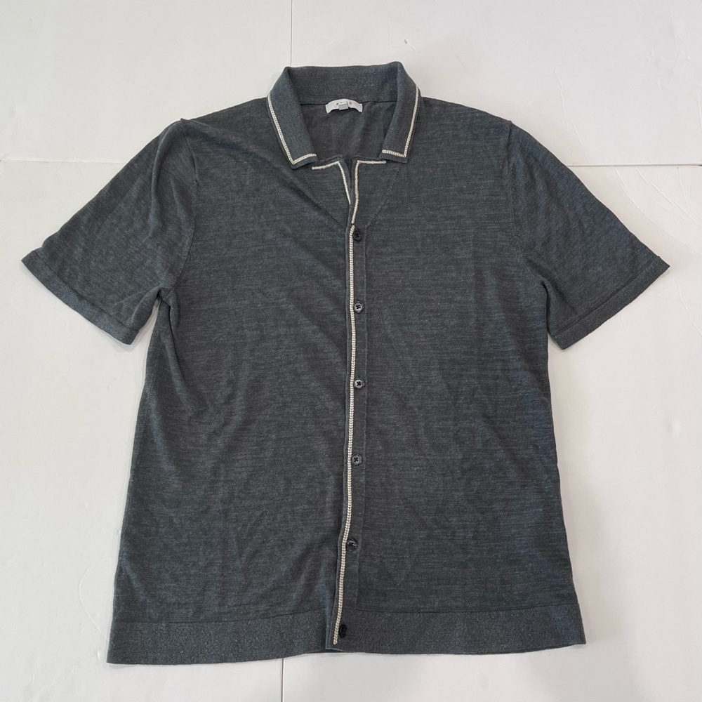 Reiss Dark Gray Short-Sleeve Button Shirt with Contrast Trim